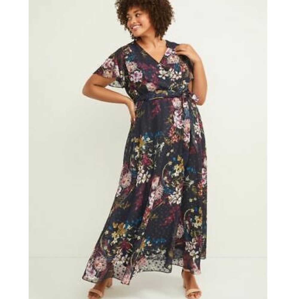 Lane Bryant Purple Floral Chiffon Maxi Dress